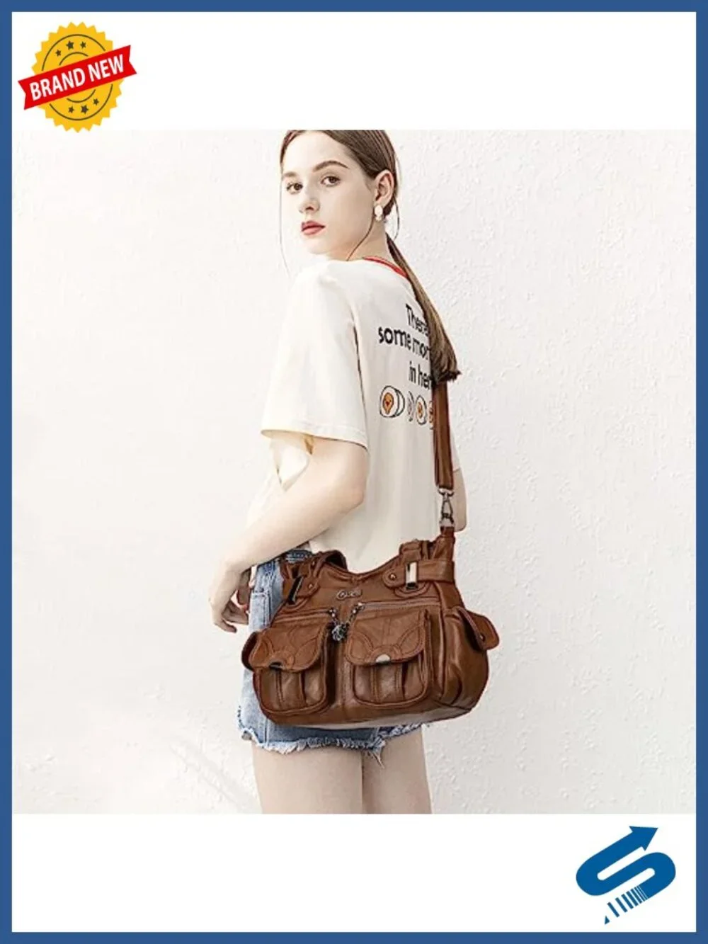 Large Hobo Tote PU Leather Multi-Pocket Shoulder Bag Water Resistant Women